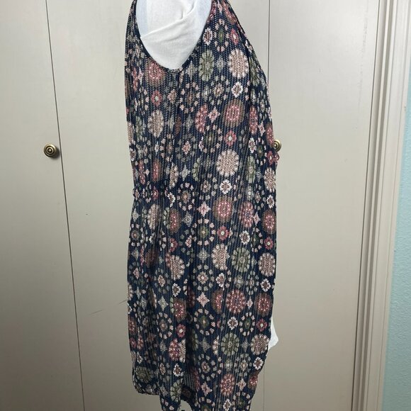 Cato Navy Blue Floral Sleeveless Long Open Vest Cardigan Uneven Hem Size Large - Picture 5 of 14